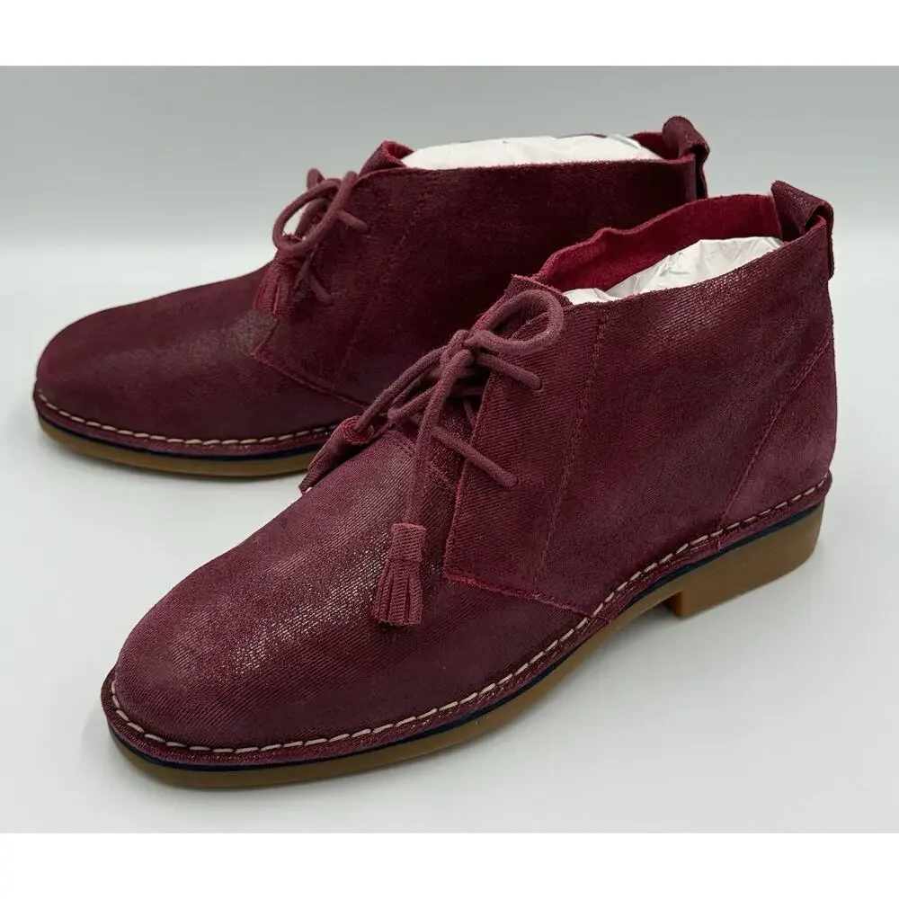 Hush Puppies Women's Suede Ankle Boots Burgundy Wide 9W Lace Up Tassel Comfort - Picture 4 of 12